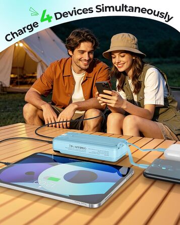 Power Bank Enerwow 27000mAh з USB-C кабелем, 4 порти, LED-дисплей, для iPhone та інших пристроїв (P300C, Синій)