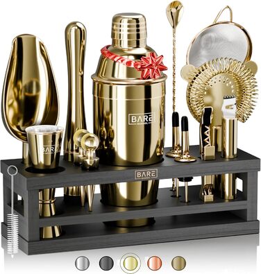 Набір бармена BARE BARREL® для приготування коктейлів | 16 предметів | Шейкер, барний аксесуар, інструменти для дому | 35 рецептів | Подарунковий набір