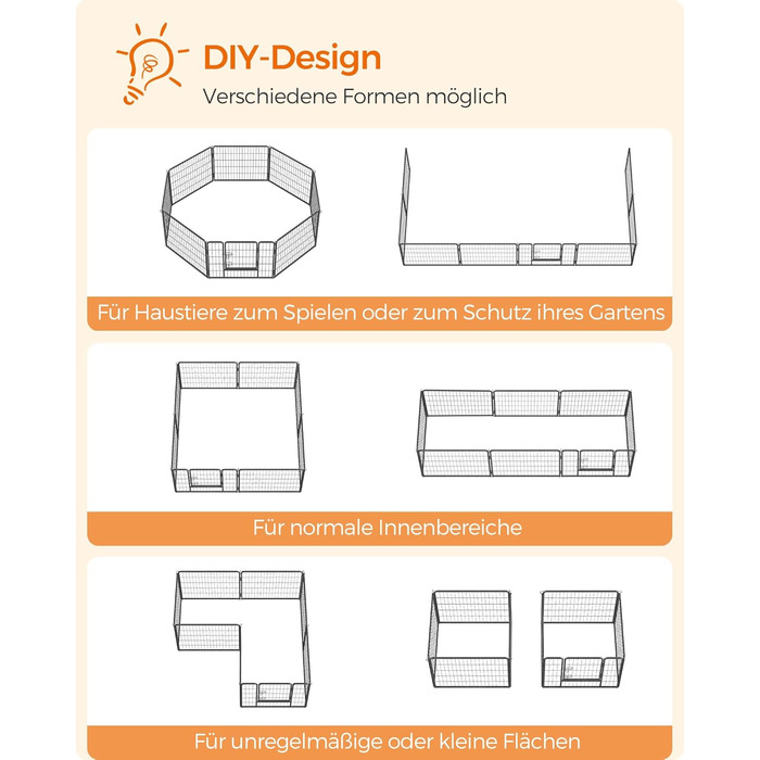 Вольєр для тварин Feandrea Freilaufgegehege, сірий, 77 x 60 см, 8 панелей, для дому та вулиці