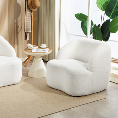 HOMCOM Modern Armchair with Fleece Upholstery - Cozy Accent Chair for Living Room, Bedroom, Home Office, Cream White