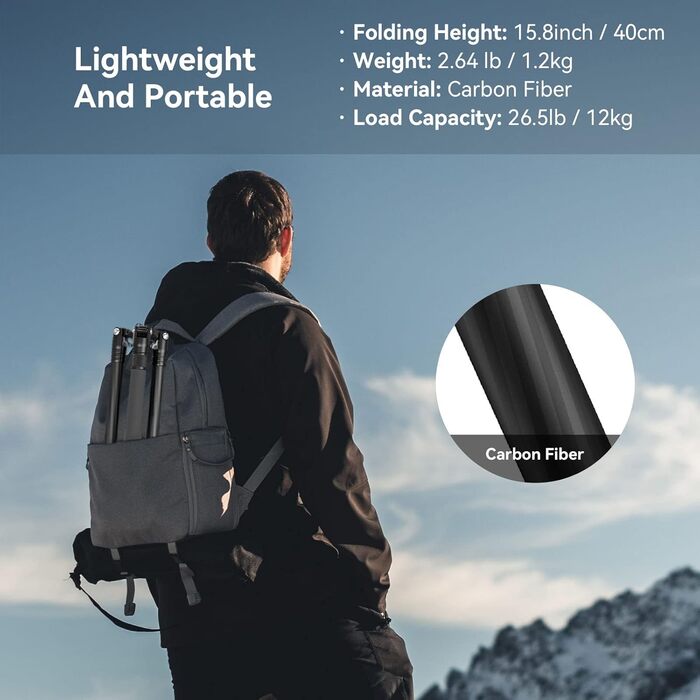 SMALLRIG штатив з вуглецевого волокна з центральною колоною, 360° кульова головка, знімний монопод, Quick Release Plate, вантажопідйомність 12 кг, 4059