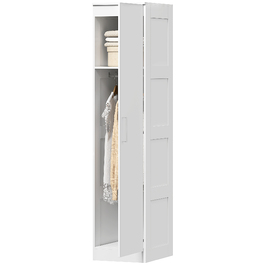 HOMCOM Multi-Purpose Closet Organizer with Hanging Rod, Shelves, and Soft-Close Doors - White (40 x 52 x 180 cm)
