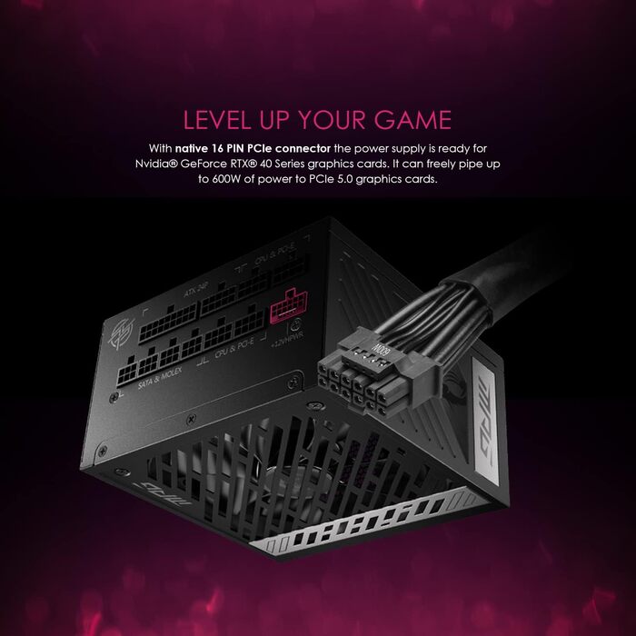 Блок живлення MSI MPG A1000G PCIE5 1000W, 80 Plus Gold, ATX 3.0, PCIe 5.0, повністю модульний