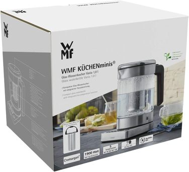 Електричний чайник-заварник WMF Küchenminis 2 в 1 з регулюванням температури, 1.0л, 1900 Вт, зі скляною колбою та тримачем для чайних пакетиків