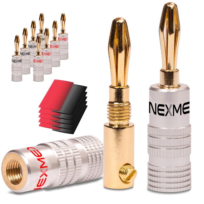 NEXMEX Бананові роз'єми зі збіжкою (10 шт.) позолочені 24K для акустичних кабелів Hi-Fi