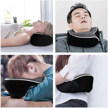 Подушка для шиї AIRTH® 360° з піною з пам'яті та зручним кріпленням - ергономічна підтримка шиї з знімним чохлом для максимального комфорту та відпочинку (Чорна)