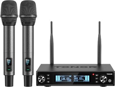TONOR TW550 Бездротовий мікрофонний комплект з функцією автосканування, PRO-UHF, 2 мікрофони, 80 м радіус дії, 6,35 мм/3,5 мм, для караоке, вечірок, церкви, DJ