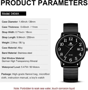 Чоловічий годинник: аналоговий кварцовий годинник з датою, водонепроникний, 38 мм, чорний. Стильний годинник для бізнесу та повсякденного носіння