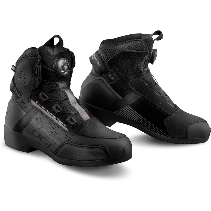 Мотоциклетні черевики SHIMA EDGE WP для чоловіків - посилені, з ATOP-застібкою, підтримкою щиколотки, неслизькою підошвою та перемикачем швидкостей (43). Також доступні жіночі моделі (36 EU, чорні, вентильовані)