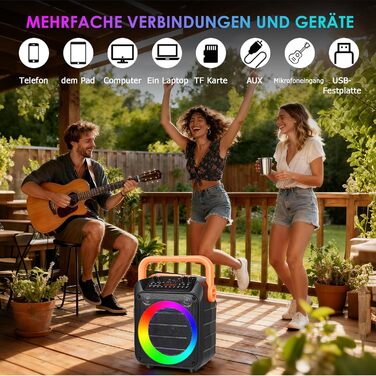 Портативна караоке-машина з 2 мікрофонами, Bluetooth, RGB-підсвічування, TF/USB/FM/AUX, TWS для дорослих та дітей