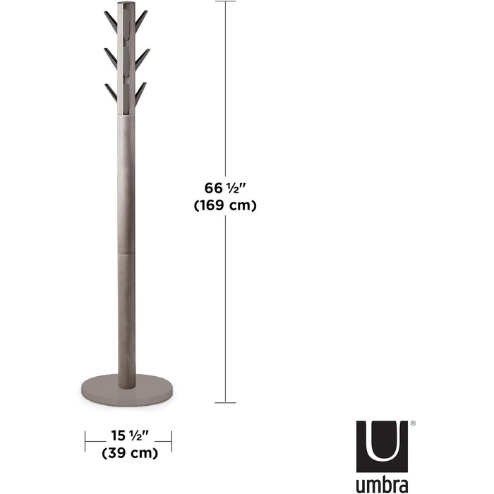 Umbra Flapper Coat Rack – Clothes Rack with 9 Foldable Hooks for Entryway and Office, Wood, White, 57.2 x 57.2 x 165.1 cm, White (Grey, Single)