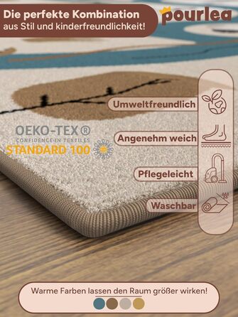 Дитячий килимок pourlea® двосторонній, Oeko Tex, з антиковзкою підкладкою, 140x200 см, ігровий килим Safari та автодороги, для дитячої кімнати, бежевий