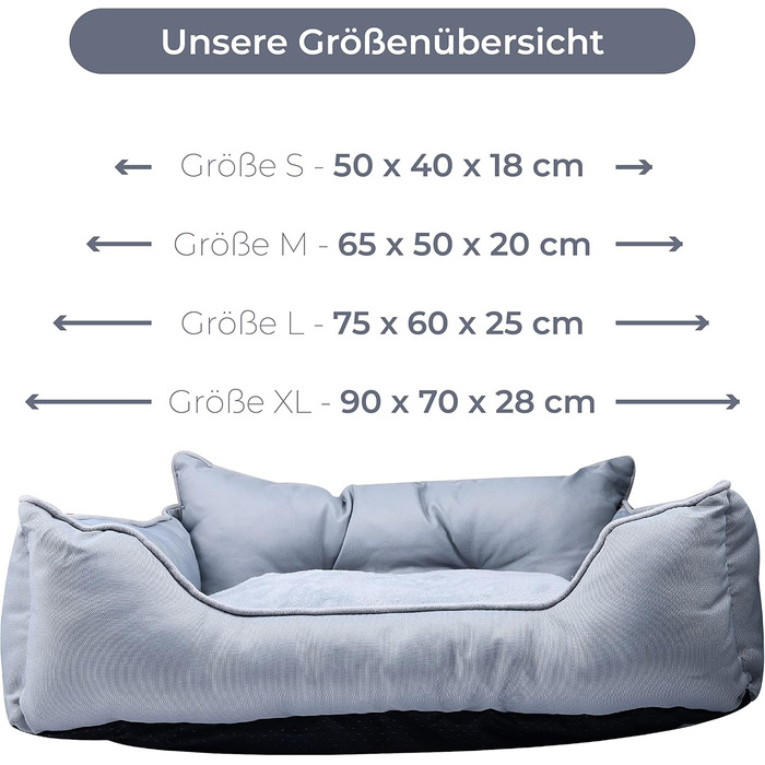 UNITED COLORS OF BENETTON. Pets - Dog Bed, Ergonomic Bed, for Medium-Sized Dogs, Made of Polyester, Machine Washable, Grey, Size M, 65x50x20 cm
