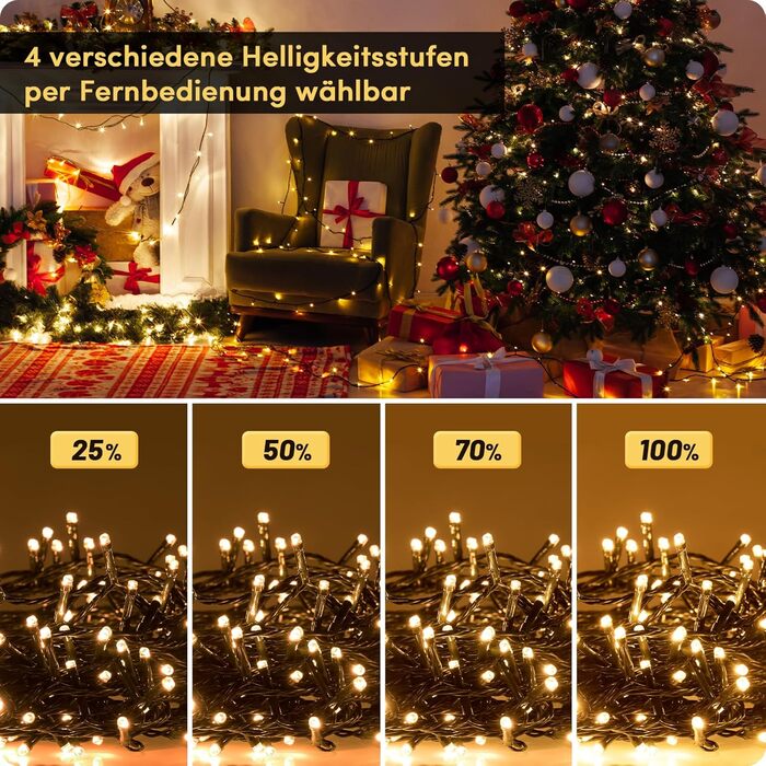 Ланцюжок прикрас MAGGIFT 20м 200 LED з вилкою/пультом/таймером/диммуванням, вологостійкий, тепле біле світло, для прикраси ялинки та декору, зовнішнє використання