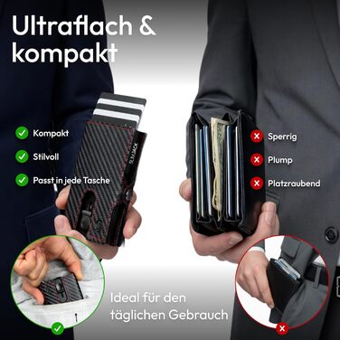Стильний смарт-гаманець Slimjack з відділенням для монет та RFID-захистом - чоловічий алюмінієвий картхолдер для карт та монет (Carbon Redline)