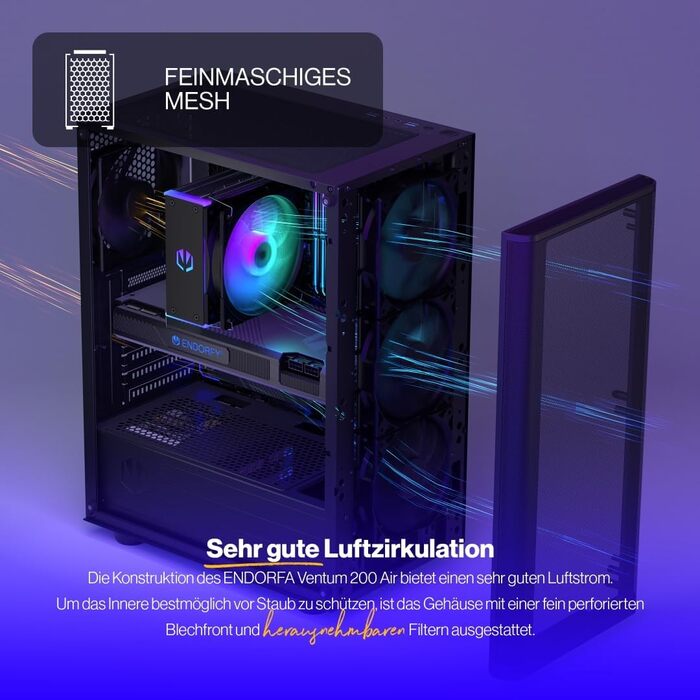 Корпус для ПК Endorfy Ventum 200 ARGB, ATX, з 4 вентиляторами 120 мм ARGB, скло, Mesh-фасад, широка сумісність з охолодженням