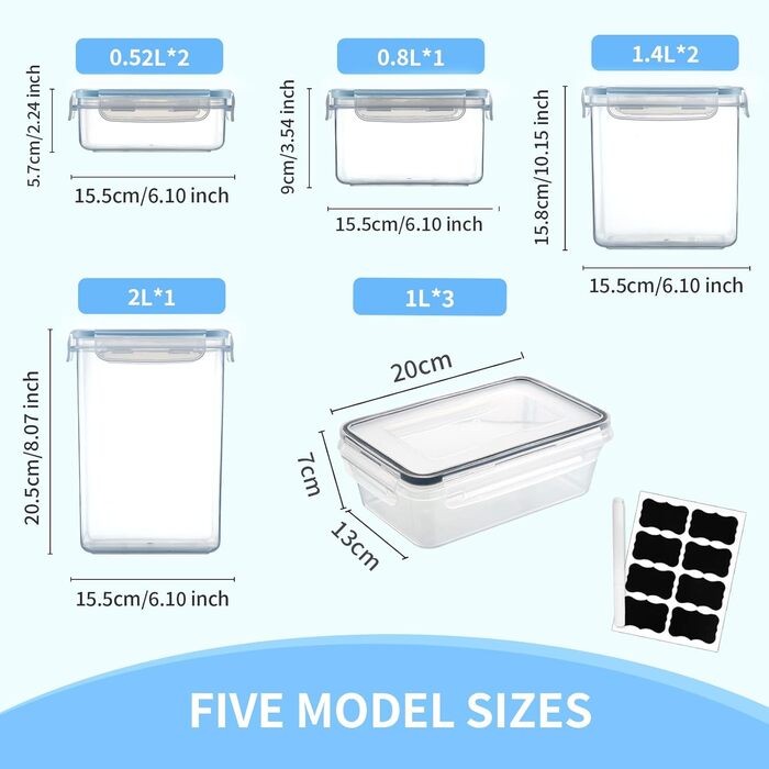 Набір контейнерів для їжі 10 шт. по 1 л, BPA-free, герметичні, для заморожування та зберігання продуктів