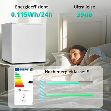 SMETA Mini-холодильник 48L з морозильною камерою, 230V, тихий настільний холодильник для офісу, кемпінгу, спальні та готелю з регульованим термостатом (6 ступенів), 39dB, 0-10℃