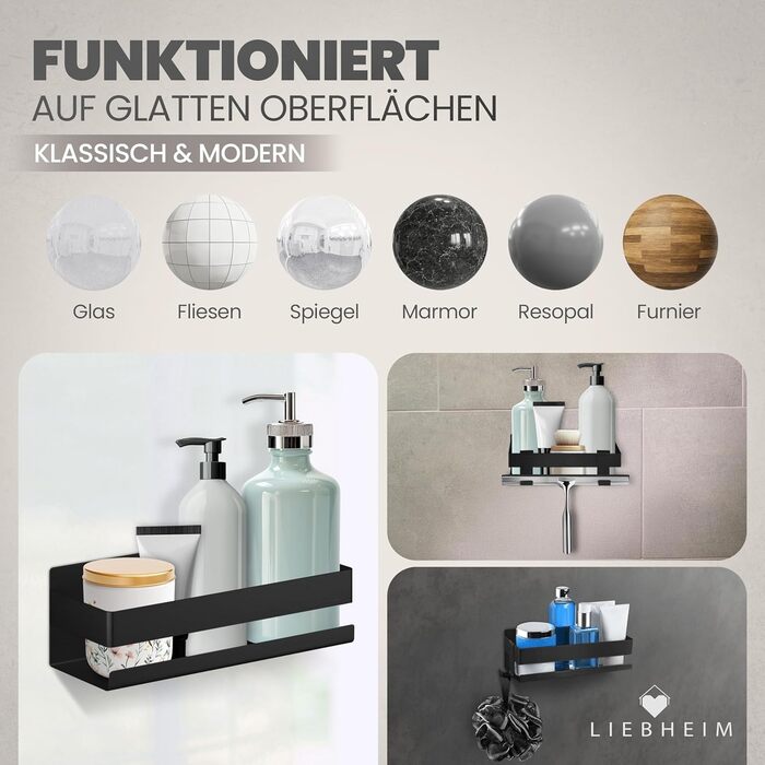 Поличка для душу без свердління, органайзер для ванної кімнати, полиця для душу, срібляста поличка з алюмінію (чорний/алюміній)