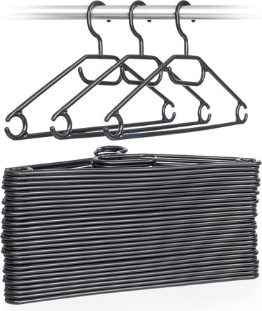 Hausfelder 30 Clothes Hangers, Ironing Set, Black Plastic Hangers, Swivel Hook, 30 Pieces
