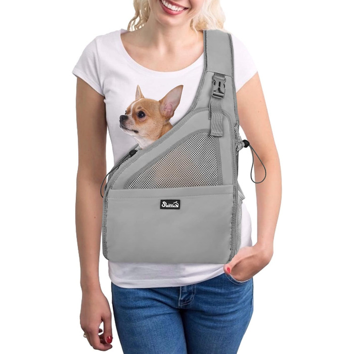 Сумка-переноска для собак до 3 кг, сіра. Зручна переноска для цуценят та маленьких собак з регульованим ременем, м'якою підкладкою та вентильованою сіткою. Легко миється.