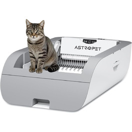 AstroPet Автоматичний самоочисний лоток для котів XXL з інфрачервовим датчиком, сенсорне управління, великий об'єм для кількох котів (сірий)
