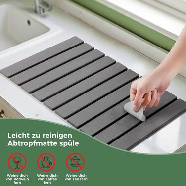 Килимок для посуду Absorbent 60x40 см з діатоміту сірий - швидковисихаючий килимок для кухні
