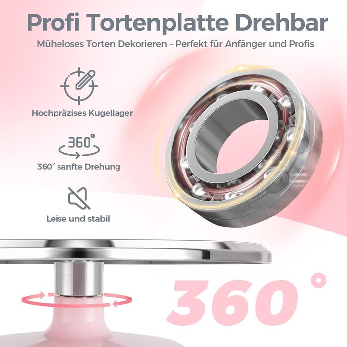 Ohuhu Поворотна платформа для тортів, 30 см, з лопатками та скребками, рожева | Для декорування та випікання