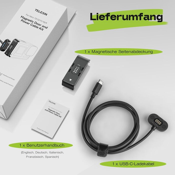 Зарядний пристрій для GoPro Hero 13 Black — 3-канальний заряд для акумуляторів з швидкою зарядкою, USB-C кабель. Сумісний з GoPro Hero 13 Black, оригінальний акумулятор (без акумулятора). Для Hero 9-13