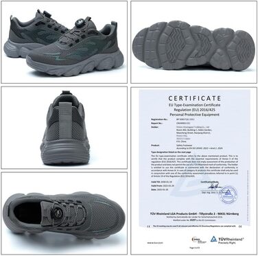 Черевики безпеки унісекс для чоловіків та жінок. Спортивні робочі черевики з металевим капами. Дихаючі, легкі, розміри 38-46 EU, сірий колір.