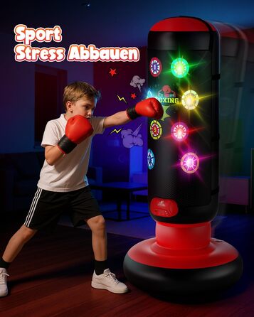 Інтерактивна дитяча боксерська груша з підсвіткою та звуком, надувна, з рукавичками, для хлопчиків 6-12 років, червона