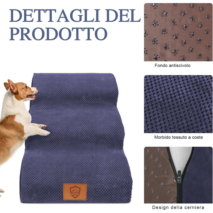 Сходинки для собак Masthome: 3 сходинки, блакитні, для маленьких собак та котів, 40 см, знімний чохол