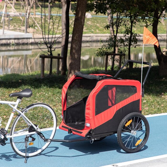 PawHut 2-в-1: Причіп для собак, велосипедний причіп для собак, візок для собак з відбивачами, до 30 кг, для великих собак, Oxford-тканина (Червоний)