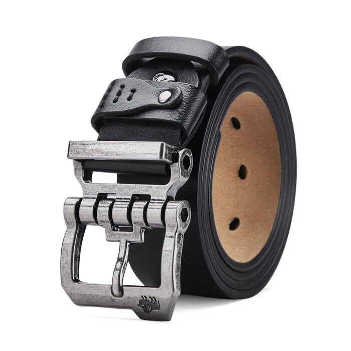 Чоловічий шкіряний ремінь BISON DENIM для джинсів та бізнес-стилю, ретро-дизайн, ширина 38 мм, довжина 130 см, чорний (W71694-2bm-black)