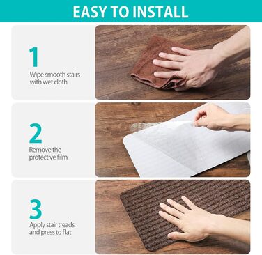 Килимок для сходин ToStair, 20x76 см (15 шт.) - антиковзаючі сходинкові килимки для дому, захист від зносу, для дітей, літніх людей та собак (колір: коричневий)