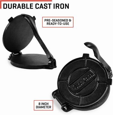 Пресс для тортилій Uno Casa Tortilla Presse 20 см - для тако, з чавуну, ротатор, 100 шт. паперу