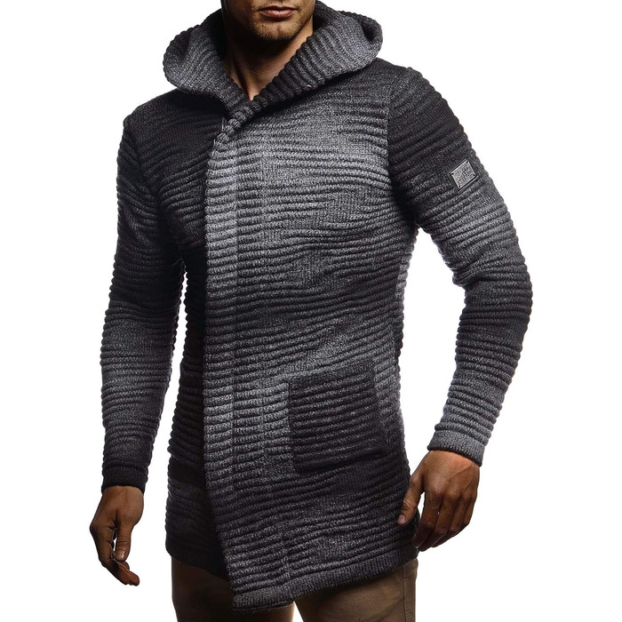 Чоловічий светр Leif Nelson з капюшоном та блискавкою - тепла в'язана куртка-світшот, кардиган для зими (XL, Чорний Антрацит)