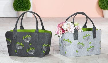 GILDE Felt Bag Dillblüte (Dill Flower), 41 cm, Shopping Bag/Wooden Bag/Beach Bag - tear-resistant & carries a lot of weight - safely cushions your purchases and has plenty of storage space (Light Grey)