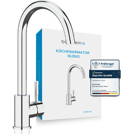 Кухонний змішувач Bächlein Plivo з нержавіючої сталі (щіткова обробка) – одноручний з 360° поворотним виливом, масивний кухонний кран (круглий, хром)