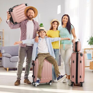 Набір валіз LALAHO 4 шт. з косметичками, рожеве золото, ABS, для подорожей