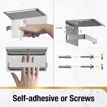 Тримач туалетного паперу HITSLAM без свердління, нержавіюча сталь з полицею, самоклеючий, для ванної кімнати