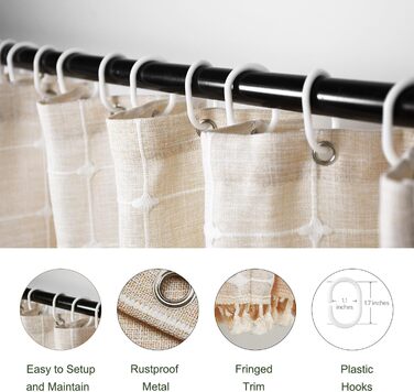 Штора для душу Boho бежева, льон, 120x180 см - сільський стиль, з пензликами