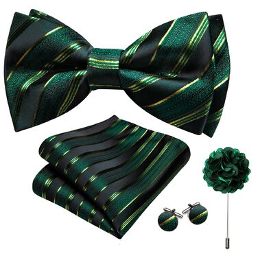 Комплект краватки та хустинки Barry.Wang Paisley, чоловічий, для весілля та урочистих подій (Зелено-чорний)
