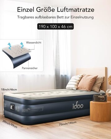 Надувний матрац iDOO для 2 осіб з електричним насосом, 152x203x46 см, для кемпінгу, 295 кг MAX