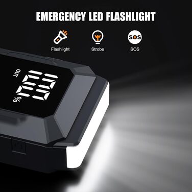 Портативний пусковий пристрій Povasee Starthilfe Powerbank для автомобілів 12V (до 10л бензину/8л дизеля) з LED, USB, 5000A, LCD дисплеєм