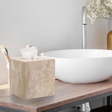 SUMNACON Travertine Tissue Box Cover Square, Tissue Cube Boxes for Home, Toilet Paper Holder Paper Holder Paper Napkin Box for Living Room Dining Room Office Hotel Restaurant Square