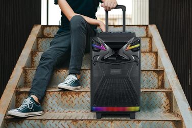 Портативна караоке система з Bluetooth та 2 мікрофонами, 2 x 10” динаміки, USB-C запис, світлові ефекти, FM, підтримка TV/проектора, GTSK210-1