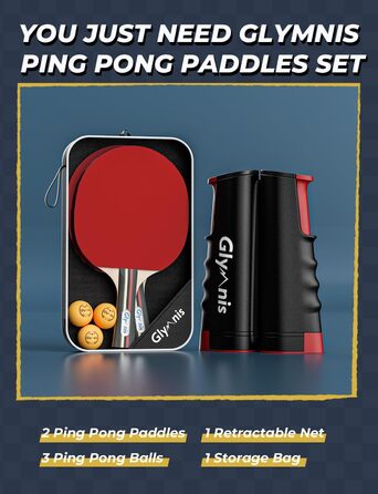 Набір для пінг-понгу Glymnis: портативний, з мережею, ракетками та м'ячами (3 зірки)