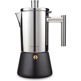 Easyworkz Diego Stovetop Espresso Maker, Stainless Steel, Italian Coffee Machine, Moka Pot for 6 Cups, 300 ml Espresso Pot for Induction (520ml, Black)