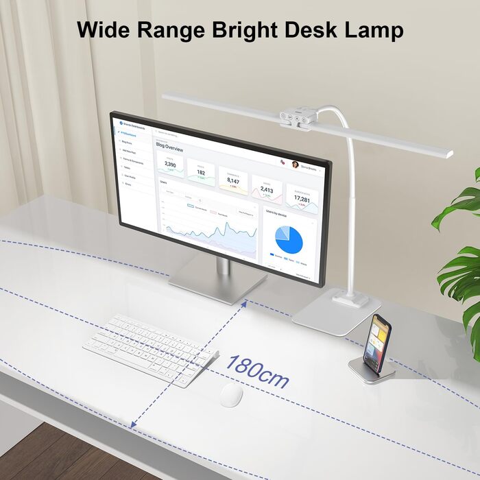 LED Desk Lamp with Adjustable Brightness - 1200 Lumens, Dual Head, Clamp-On for Home Office, Eye Protection, Gooseneck Design, Monitor Light with 5 Color Temperature & Brightness Levels (Metal Base)